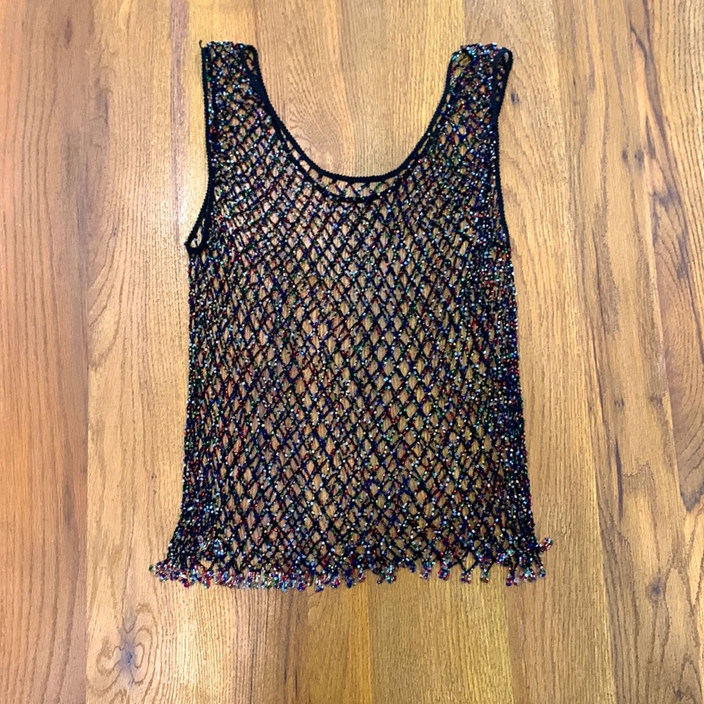 Beaded Net Tank Top